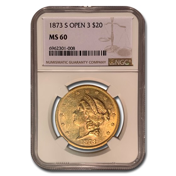 1873-S $20 Liberty Gold Double Eagle MS-60 NGC (Open 3) 1873-S $20 Liberty Gold Double Eagle MS-60 NGC (Open 3)