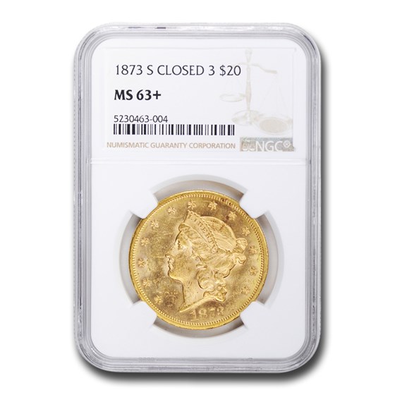 1873-S $20 Liberty Gold Double Eagle MS-63+ NGC (Closed 3) 1873-S $20 Liberty Gold Double Eagle MS-63+ NGC (Closed 3)