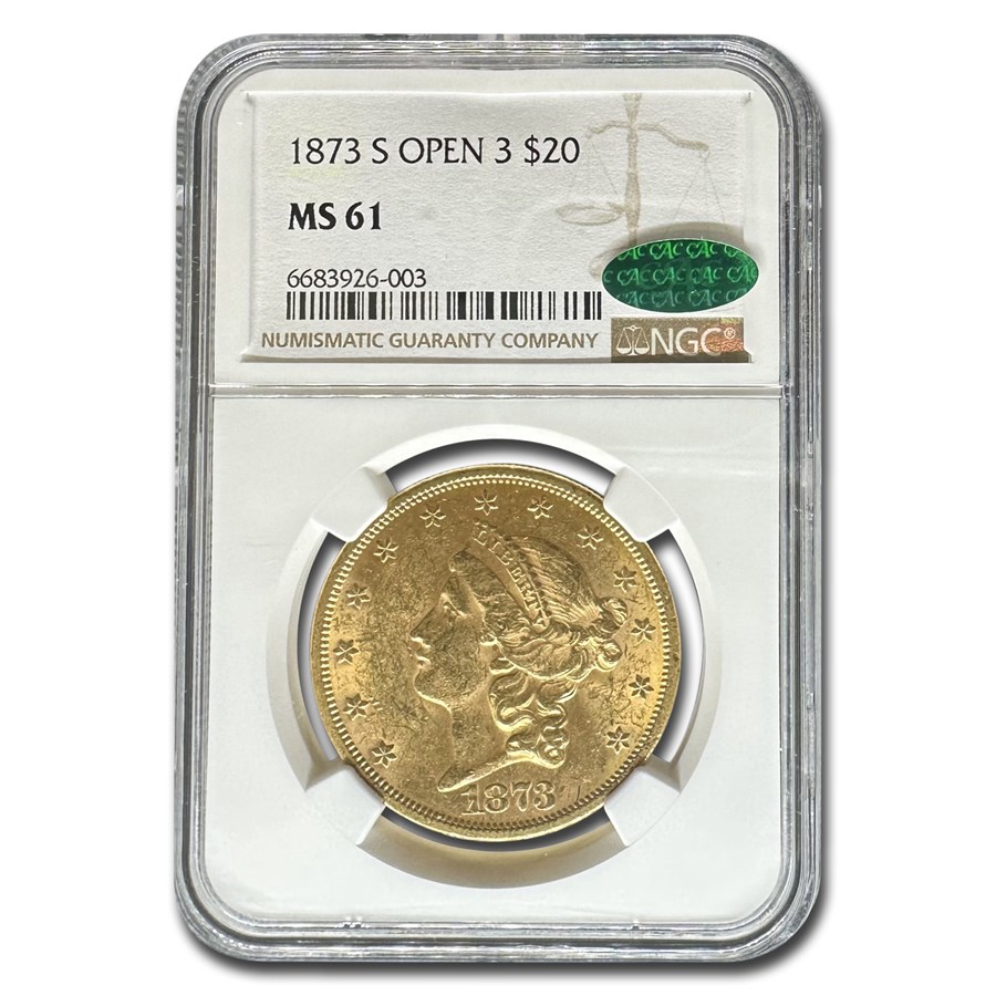 1873-S $20 Liberty Gold Double Eagle Open 3 MS-61 NGC CAC