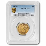1873-S $5 Liberty Gold Half Eagle Fine-12 PCGS