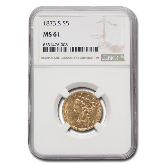1873-S $5 Liberty Gold Half Eagle MS-61 NGC 1873-S $5 Liberty Gold Half Eagle MS-61 NGC