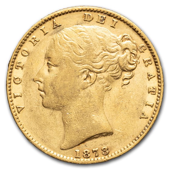 1873-S Australia Gold Sovereign Victoria Shield AU 1873-S Australia Gold Sovereign Victoria Shield AU