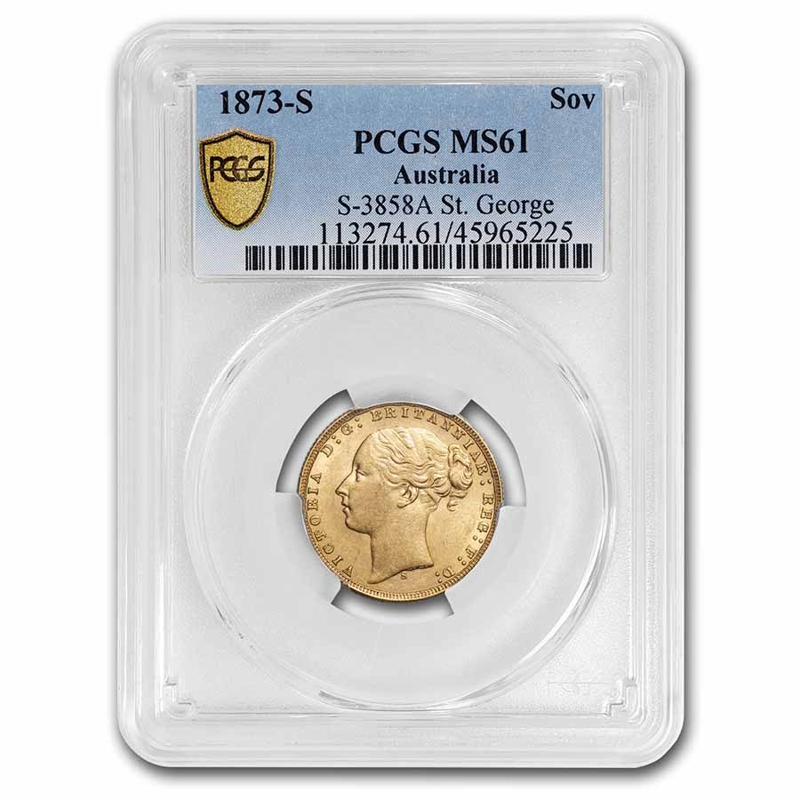 1873-S Australia Gold Sovereign Young Victoria MS-61 PCGS