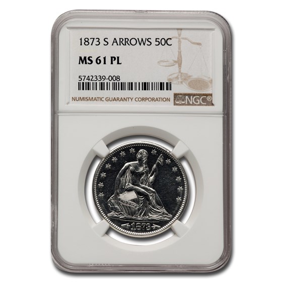 1873-S Liberty Seated Half Dollar w/Arrows MS-61 NGC (PL) 1873-S Liberty Seated Half Dollar w/Arrows MS-61 NGC (PL)