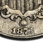 1873 Shield Nickel Open 3 XF