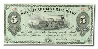 1873 South Carolina Rail Road Company $5.00 UNL CU 1873 South Carolina Rail Road Company $5.00 UNL CU