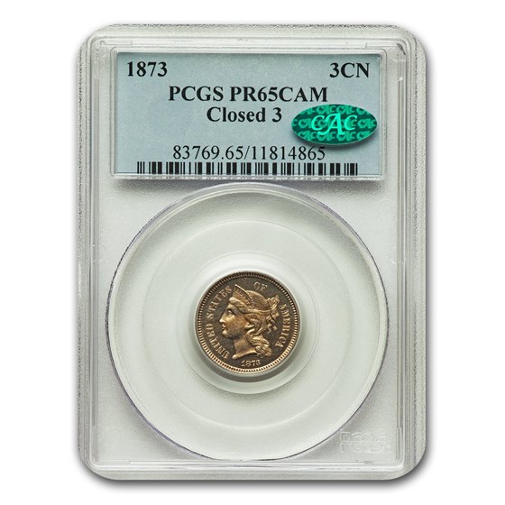 1873 Three Cent Nickel PR-65 Cameo PCGS CAC (Closed 3) 1873 Three Cent Nickel PR-65 Cameo PCGS CAC (Closed 3)
