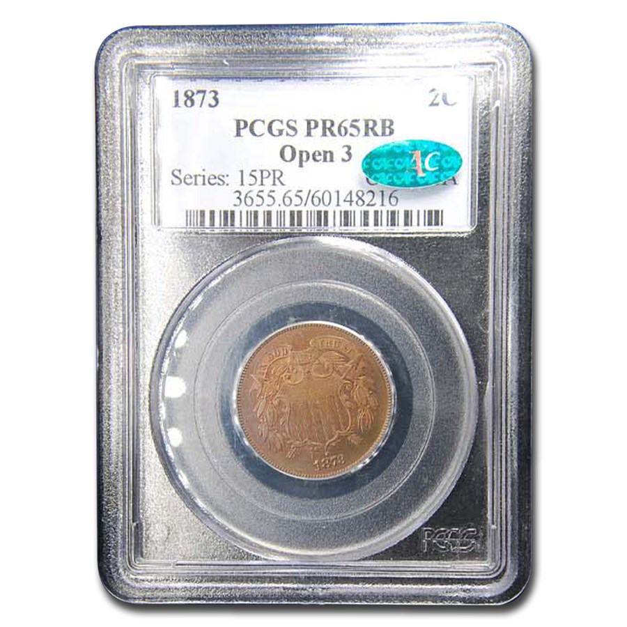 1873 Two Cent Piece Open 3 PR-65 PCGS CAC (Red/Brown)