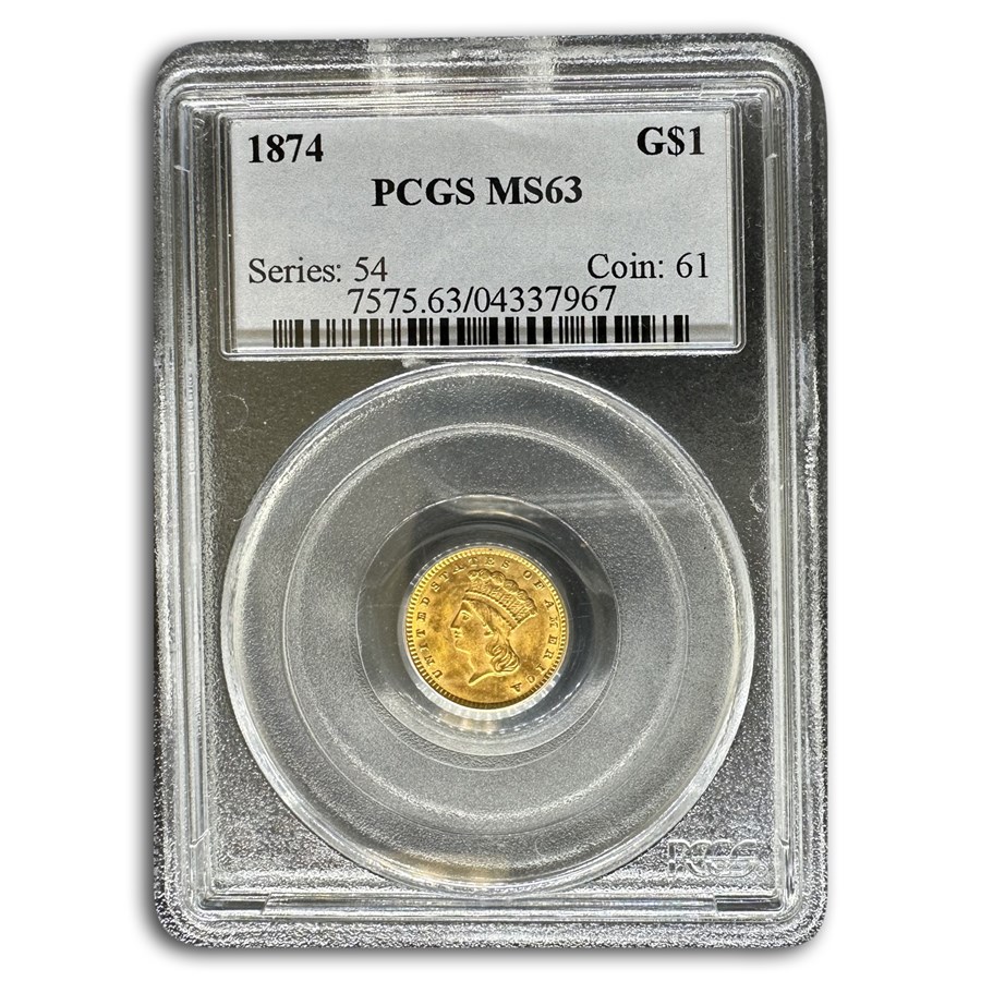 1874 $1 Indian Head Gold MS-63 PCGS