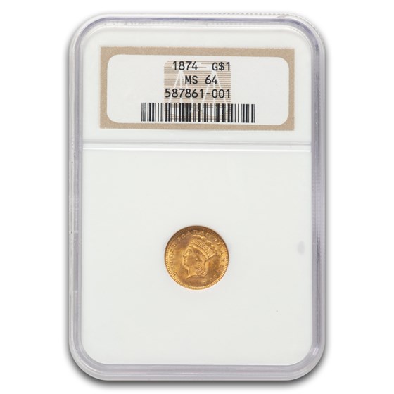 1874 $1 Indian Head Gold MS-64 NGC