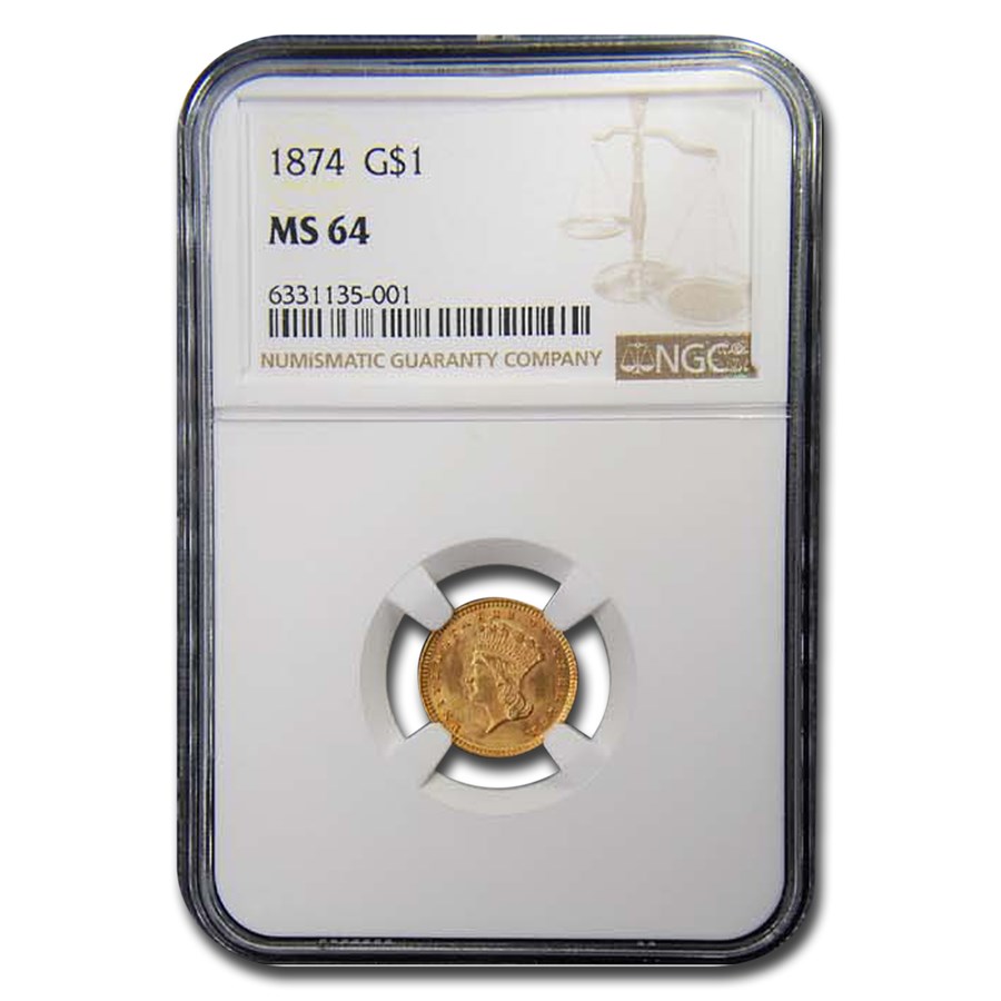 1874 $1 Indian Head Gold MS-64 NGC