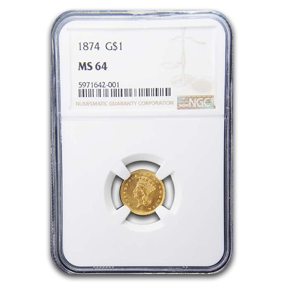 1874 $1 Indian Head Gold MS-64 NGC