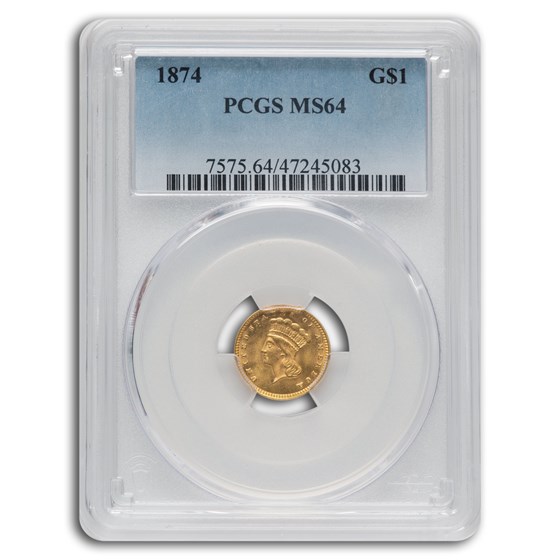 1874 $1 Indian Head Gold MS-64 PCGS
