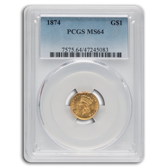 1874 $1 Indian Head Gold MS-64 PCGS 1874 $1 Indian Head Gold MS-64 PCGS