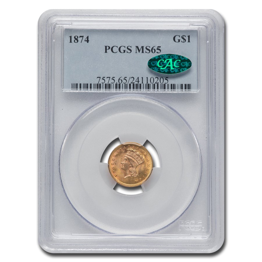 1874 $1 Indian Head Gold MS-65 PCGS CAC