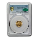 1874 $1 Indian Head Gold MS-66 PCGS CAC