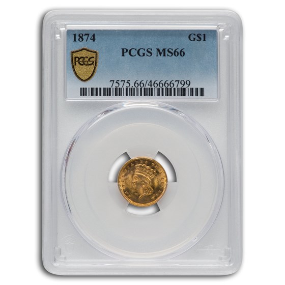 1874 $1 Indian Head Gold MS-66 PCGS 1874 $1 Indian Head Gold MS-66 PCGS