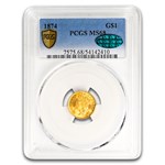1874 $1 Indian Head Gold MS-68 PCGS CAC