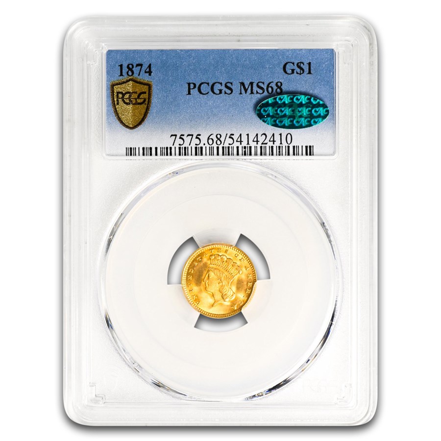 1874 $1 Indian Head Gold MS-68 PCGS CAC