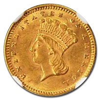 1874 $1 Liberty Head Gold MS-62 NGC