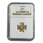 1874 $1 Liberty Head Gold MS-63 NGC