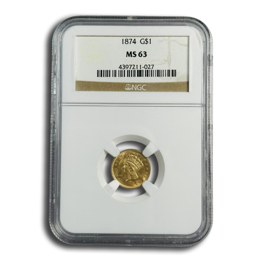 1874 $1 Liberty Head Gold MS-63 NGC