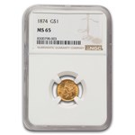 1874 $1 Liberty Head Gold MS-65 NGC