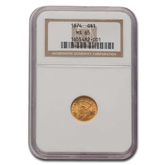 1874 $1 Liberty Head Gold MS-65 NGC 1874 $1 Liberty Head Gold MS-65 NGC