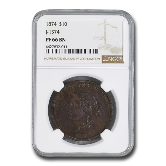 1874 $10 Dollar Bickford Pattern PF-66 BN NGC (J-1374) 1874 $10 Dollar Bickford Pattern PF-66 BN NGC (J-1374)