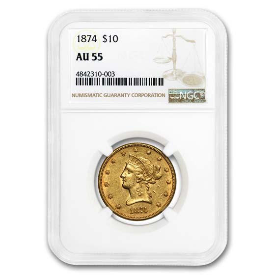 1874 $10 Liberty Gold Eagle AU-55 NGC 1874 $10 Liberty Gold Eagle AU-55 NGC