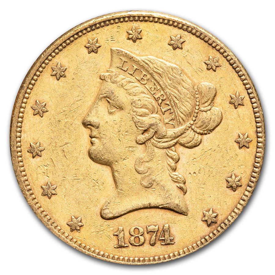 1874 $10 Liberty Gold Eagle AU