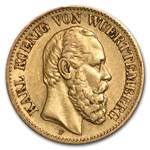 1874-1888 Germany Gold 10 Marks Württemberg Karl Avg Circ