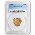 1874 $2.50 Liberty Gold Quarter Eagle AU-58 PCGS