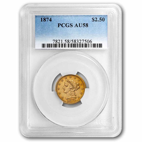 1874 $2.50 Liberty Gold Quarter Eagle AU-58 PCGS