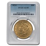 1874 $20 Liberty Gold Double Eagle AU-55 PCGS