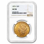 1874 $20 Liberty Gold Double Eagle AU-58 NGC