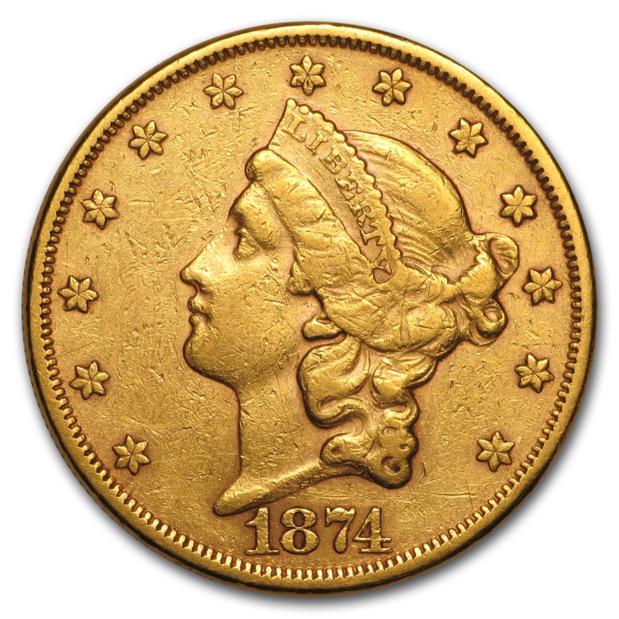 1874 $20 Liberty Gold Double Eagle AU