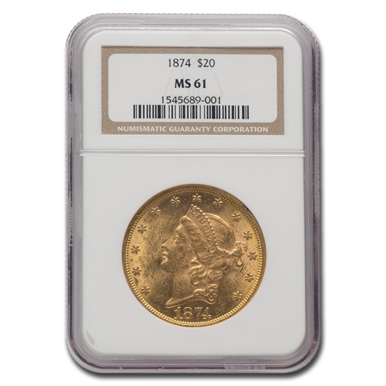 1874 $20 Liberty Gold Double Eagle MS-61 NGC 1874 $20 Liberty Gold Double Eagle MS-61 NGC