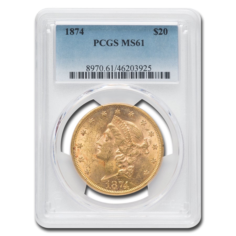 1874 $20 Liberty Gold Double Eagle MS-61 PCGS