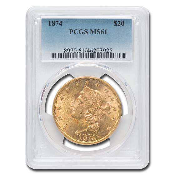 1874 $20 Liberty Gold Double Eagle MS-61 PCGS 1874 $20 Liberty Gold Double Eagle MS-61 PCGS