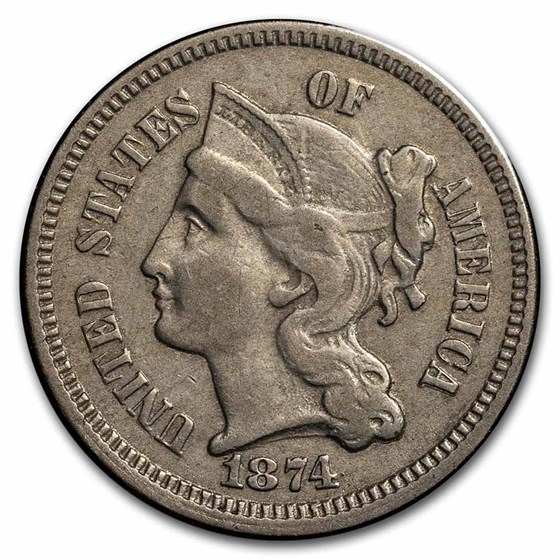1874 3 Cent Nickel XF 1874 3 Cent Nickel XF