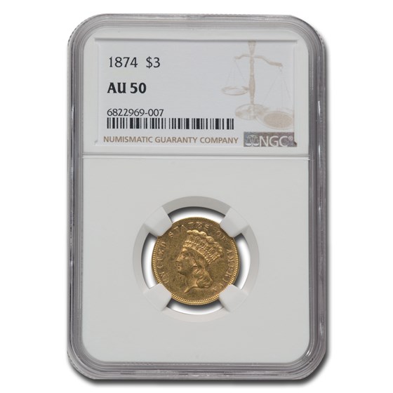 1874 $3 Gold Princess AU-50 NGC 1874 $3 Gold Princess AU-50 NGC