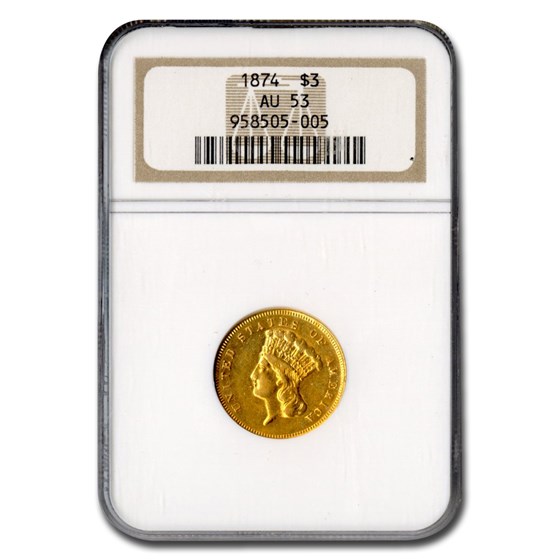1874 $3 Gold Princess AU-53 NGC