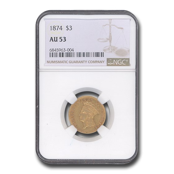 1874 $3 Gold Princess AU-53 NGC 1874 $3 Gold Princess AU-53 NGC