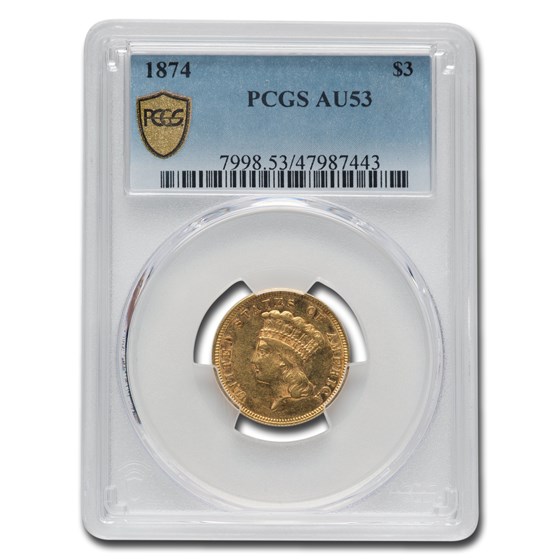 1874 $3 Gold Princess AU-53 PCGS 1874 $3 Gold Princess AU-53 PCGS