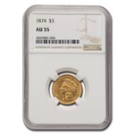 1874 $3 Gold Princess AU-55 NGC