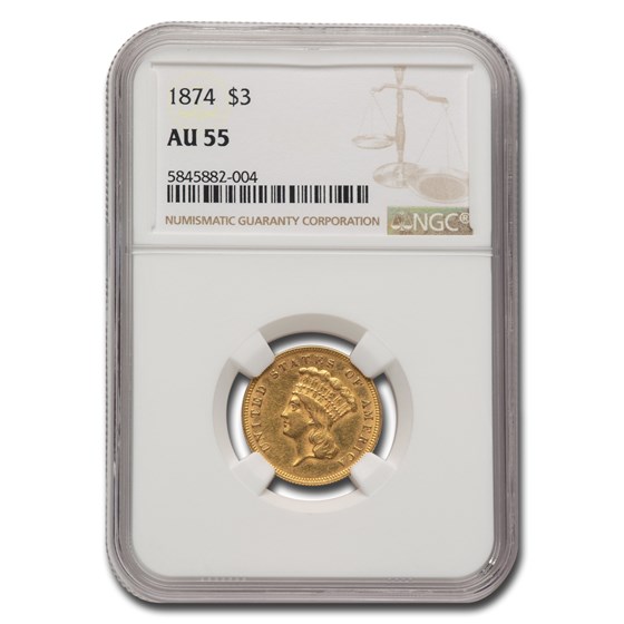1874 $3 Gold Princess AU-55 NGC 1874 $3 Gold Princess AU-55 NGC