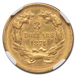 1874 $3 Gold Princess AU-55 NGC