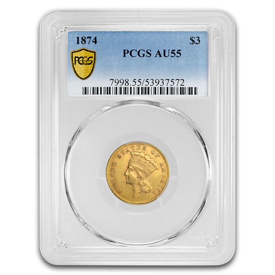 1874 $3 Gold Princess AU-55 PCGS