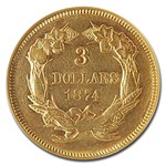 1874 $3 Gold Princess AU-58 NGC
